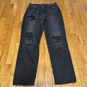 American Eagle Comfort Stretch Waist 90s Boyfriend Distressed Black Jeans Size 8